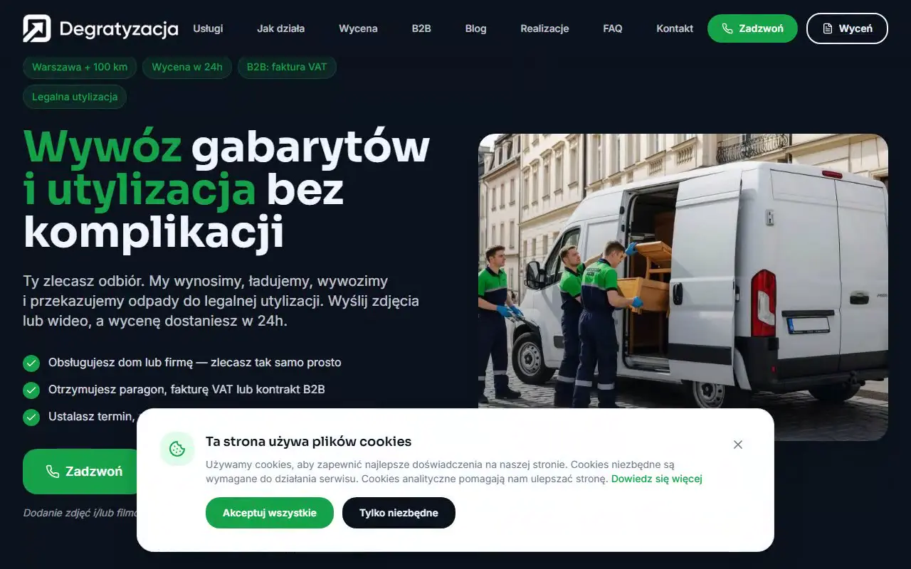 Degratyzacja.pl — Strona dla firmy od wywozu gabarytów, która zamienia ruch w telefony.