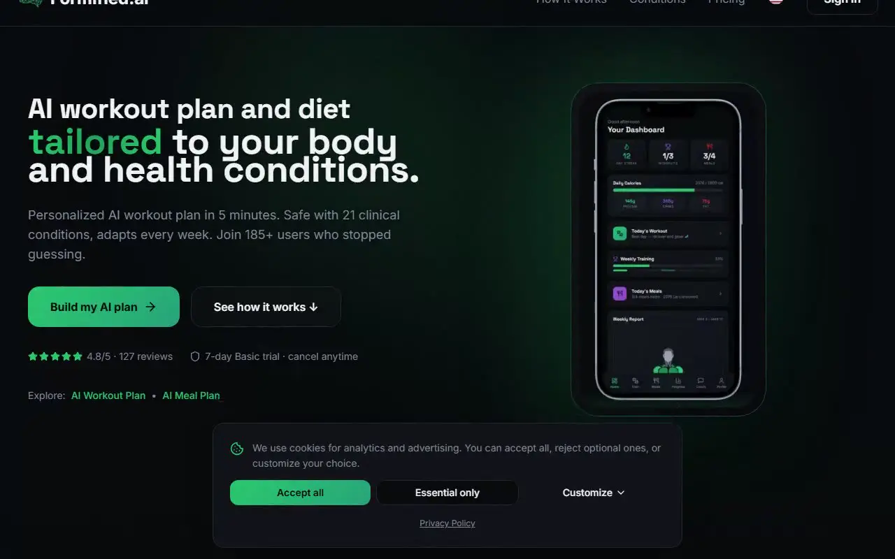 Formified.ai — Evidence-based AI fitness PWA z 31 schorzeniami klinicznymi.