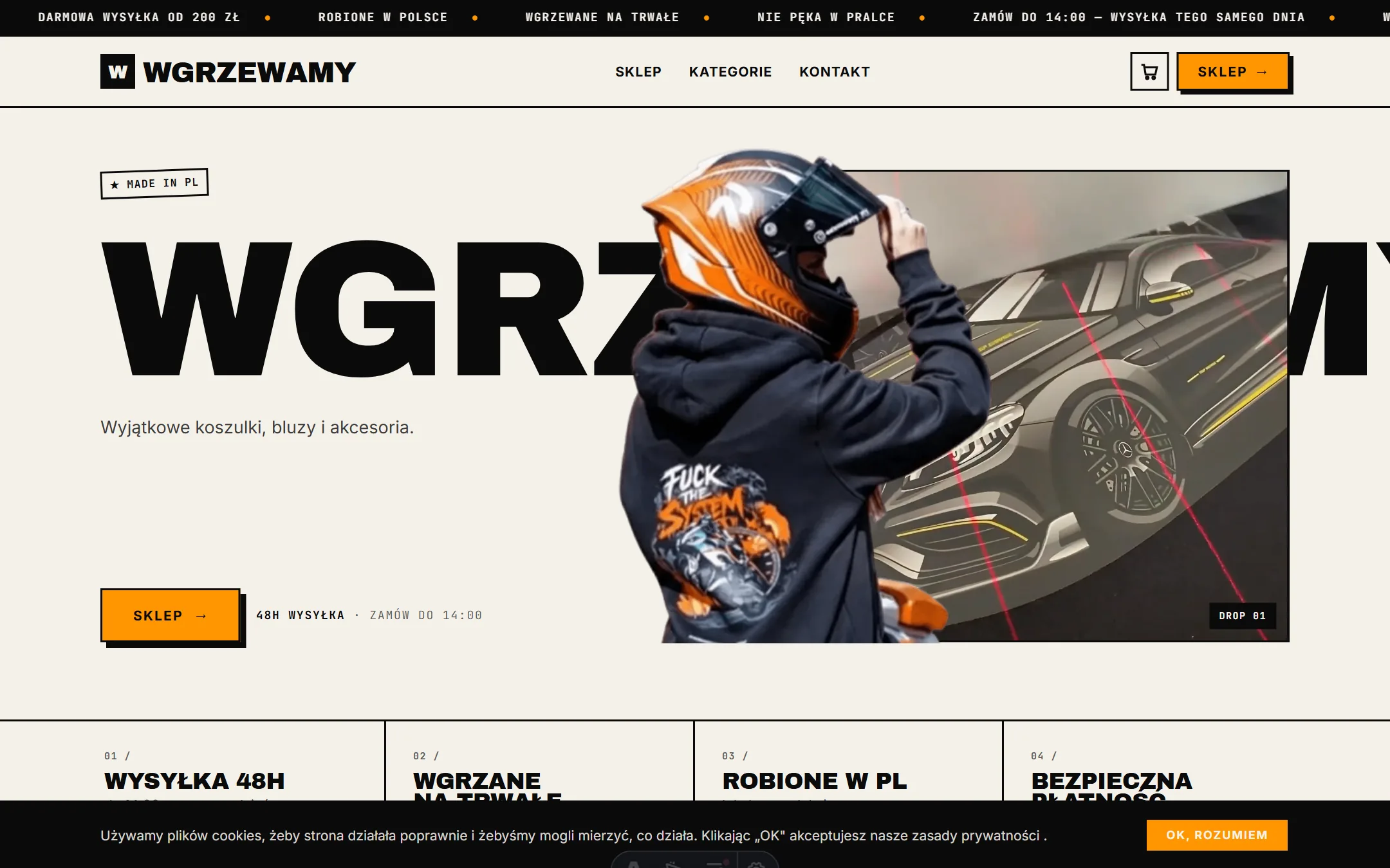 Wgrzewamy , Headless sklep streetwear z custom checkoutem na Shoperze.